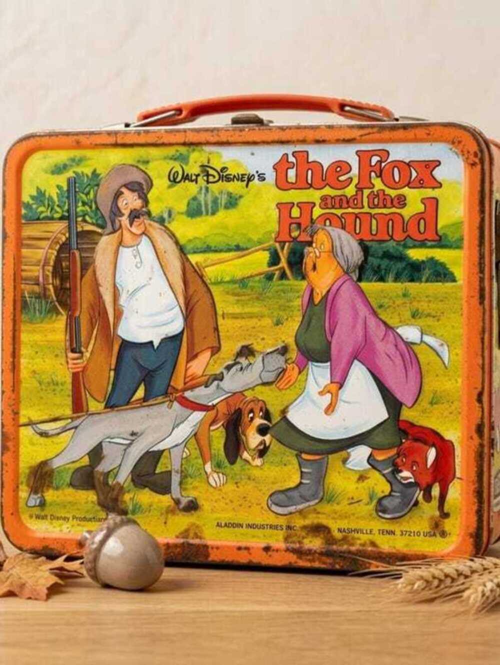 Vintage 1970s Walt Disney The Fox and the Hound Metal Lunchbox with Thermos